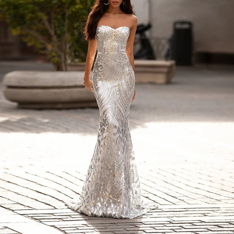 

Casual elegant comfortable slim dress, spring and summer new women's sexy Strapless sleeveless dress long skirt slim fit2023