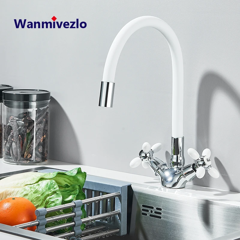 Смеситель кухонный с холодной и горячей водой белый/черный цвет