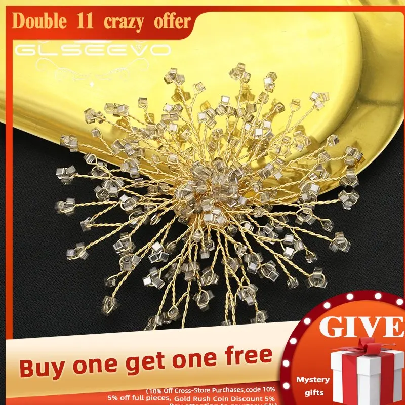 

GLSEEVO Vintage Crystal Flowers 18k Electro Plated Gold Fashion Women Brooches French Luxury Simple Irregular Pins WeddingGO0406