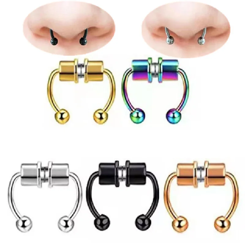 Stainless Steel Non Piercing Nose Clip for Women Men Magnetic Hoop Fake Nose Nail Piercing Nostril Piercing Accessories 2022