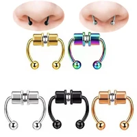 stainless steel non piercing nose clip for women men magnetic hoop fake nose nail piercing nostril piercing accessories 2022