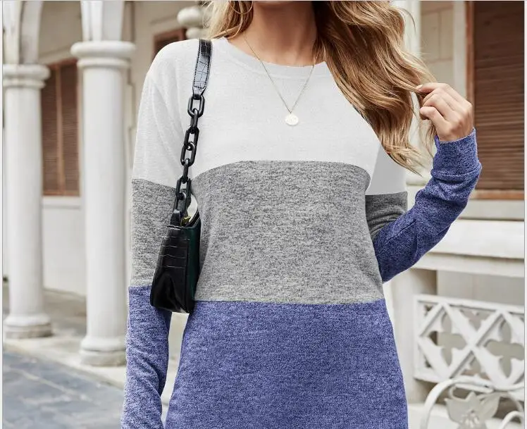 

Autumn winter 2020 new European and American women's round neck Pullover color matching sweater loose casual top