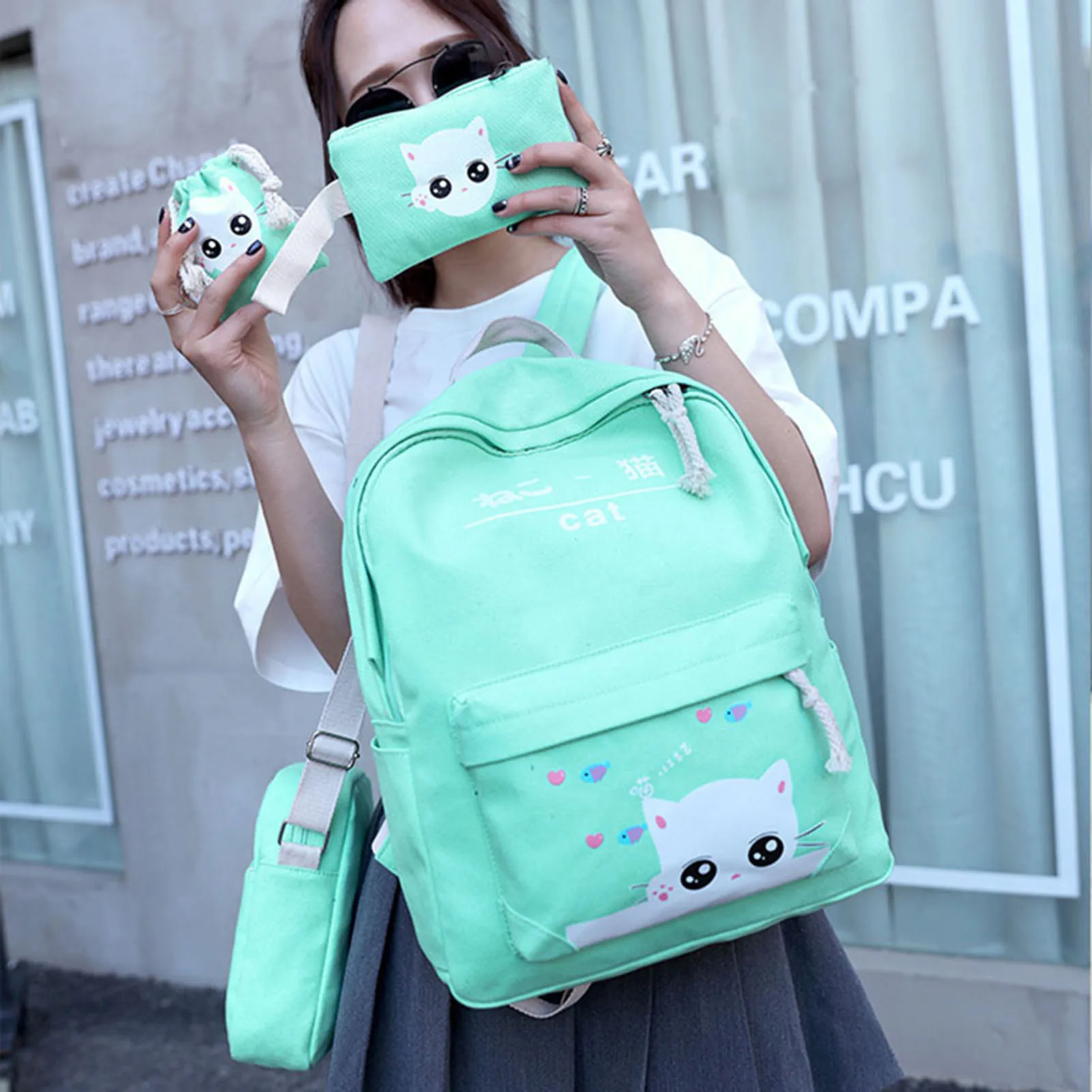 

Набор из 4 сумок с мультяшным котом, 5 цветов, милый дизайн, набор школьных сумок для учеников, подарок для подруги, подруги, NIN668