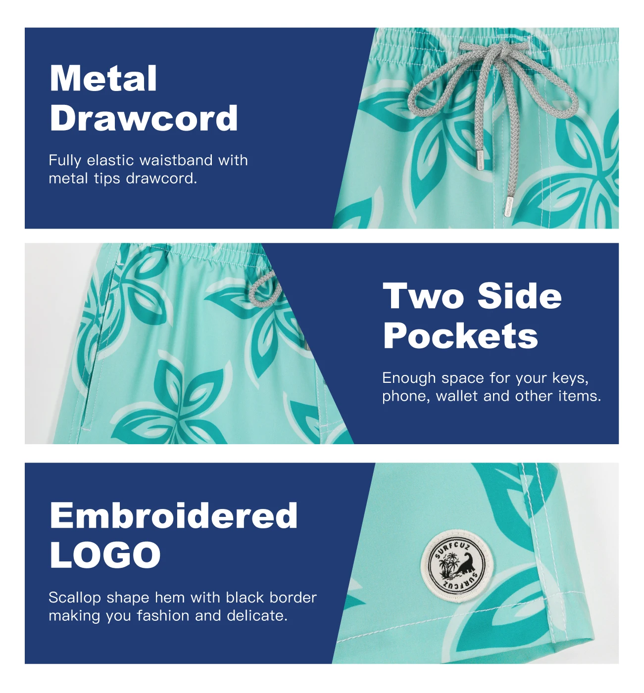 SURFCUZ Men's Swimming Shorts Quick Dry Summer Beach Board Shorts with Pocket 2022 Swimwear Beachwear Mens Swimsuits Swim Trunks