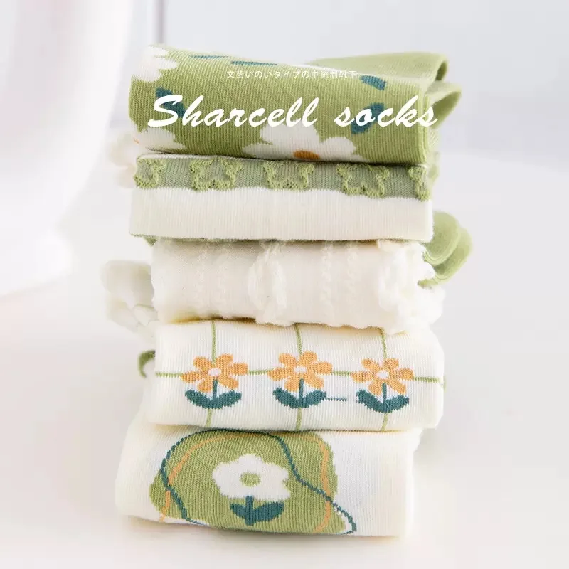 5 pairs of socks women spring and autumn socks thin cute cartoon sen department of Retro School style summer boat socks Ins tide