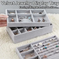 velvet jewelry display case flocking ring storage box earrings organizer drawer bracelet holder necklace showcase tray ear stud