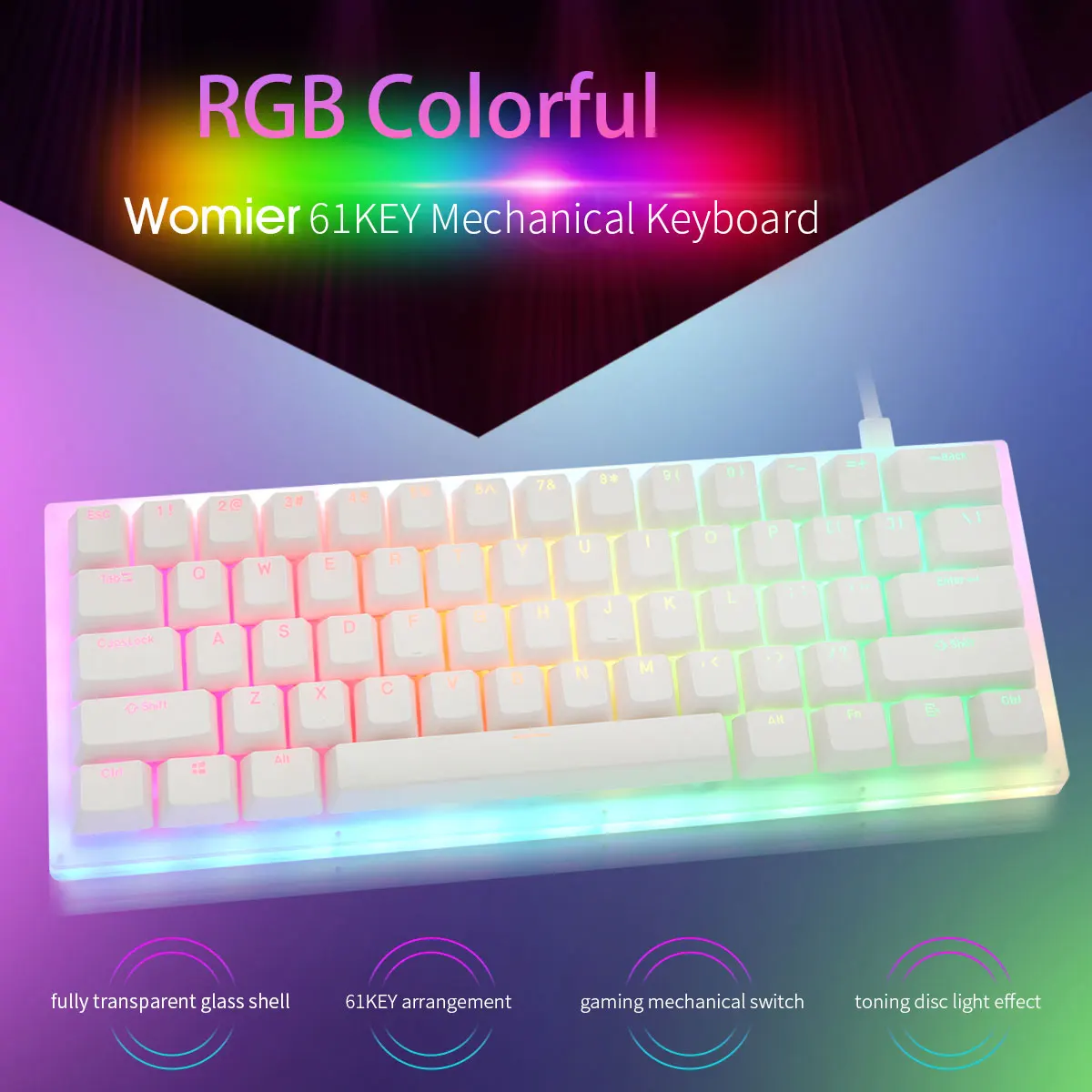 womier k66 k87 k61 mechanical gaming keyboard hot swappable type c wired rgb backlit gateron switch crystalline base keybaord free global shipping