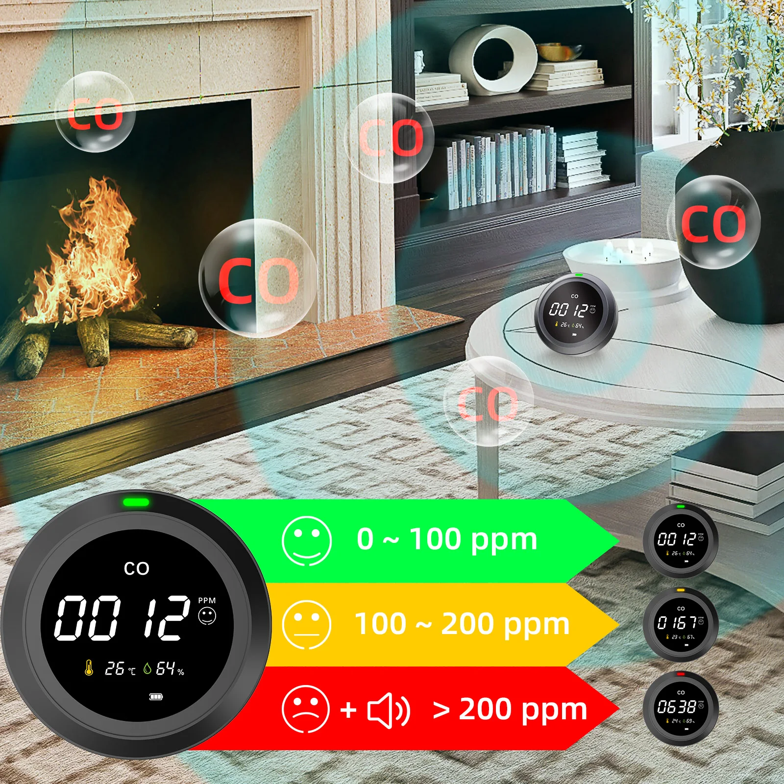 PROTMEX 2 in 1 CO Alarm Warning Detector pilot light Carbon Monoxide Coal Wood Smock Sensor for Home Industry Security PTH-12 images - 6