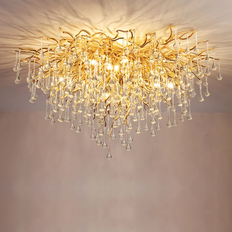 

Modern Led Crystal Chandelier Gold Ceiling Chandeliers Living Dining Room Bar Hotel Hall Hanging Lamp Indoor Decor Fixture Light