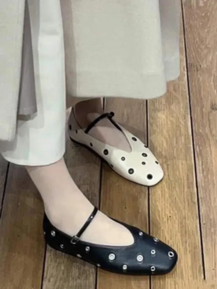 Летние новые женские туфли на плоской подошве с круглым носком большие балетки