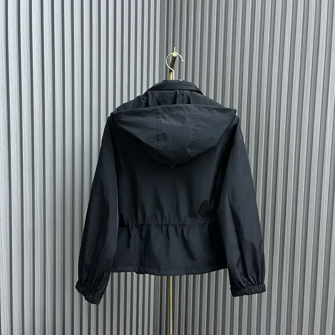 

2023 Autumn Coats Women Fashin Short Windbreaker Hooded Long Sleeve Elastic Waist Casual Outerwear Female Jacket Blusas Tops