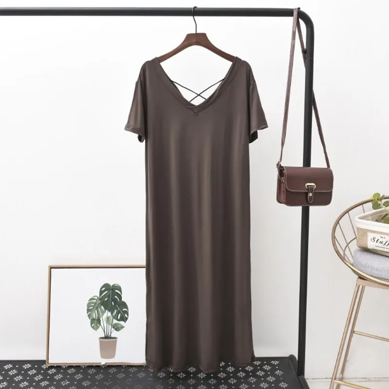 Backless Sexy Nightdress Short Sleeve Modal Homewear Women Round Collar Multicolor Sleepwear Big Size Fashion Casual Home Pjs