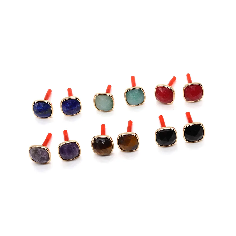 

Pair of Fashionable Natural Stone Stainless Steel Copper Clad Inlaid Square Stud Earring 12mm for DIY Jewelry Accessorie Jewelry