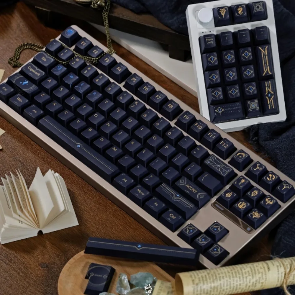 Набор колпачков на тему HexTech 137 клавиш PBT изготовленная заказ темно-синяя крышка