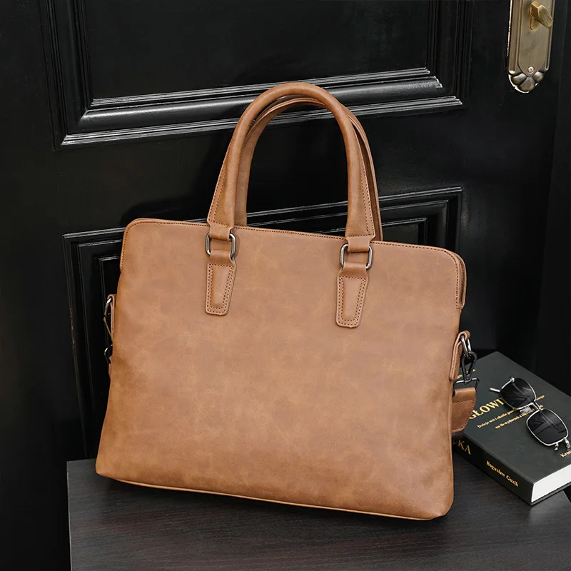 Business Leather Men Briefcase Bag Lightweight File Handbag Casual Shoulder Bag Multifunctional Laptop Bag For Male