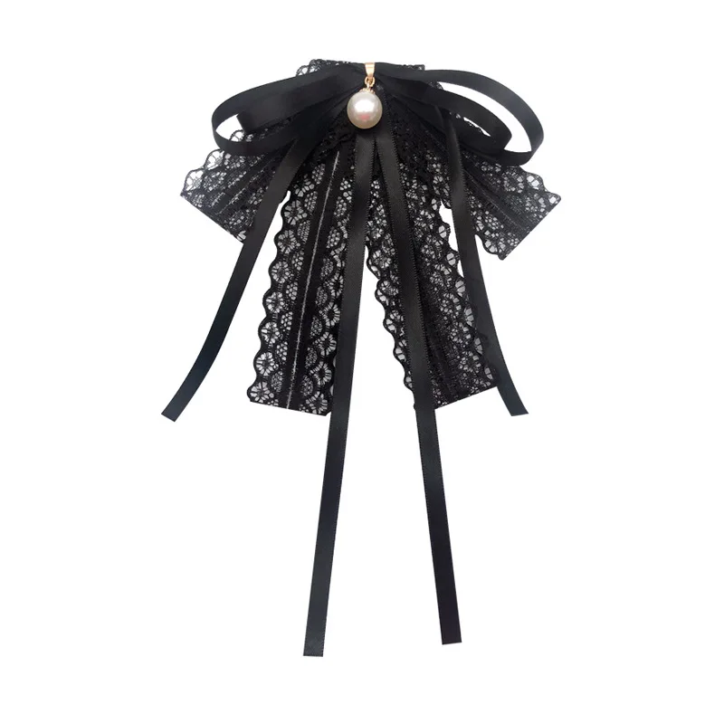 Pearl student Bow Tie Shirt women's streamer small fragrant wind cloth art lace bow tie Brooch clothing accessories