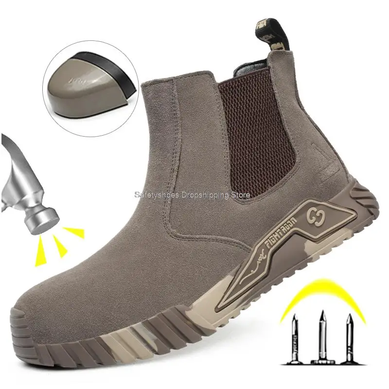 

Защитные ботинки для работы, мужские противоударные рабочие ботинки из кевлара с защитой от прокалывания, мужские износостойкие противоскользящие защитные ботинки