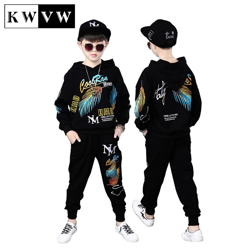 

KWVW Fashion Boy Clothes Printing Kids Casual Outdoor Tracksuit 4-18 Year Spring Autumn Teenagers Comfortable Soft Sportswear