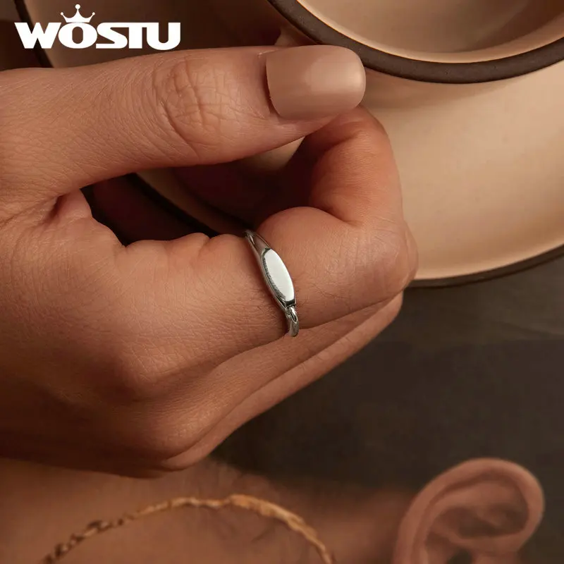 WOSTU 925 пробы Серебряное простое кольцо с блокировкой покрытое белым золотом