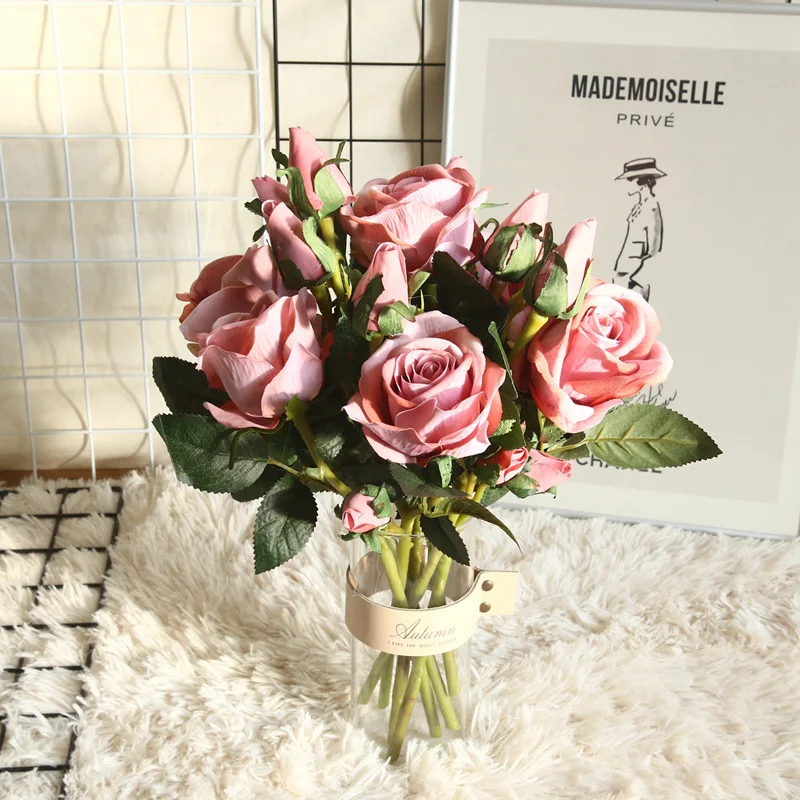 

1 Pcs Bunches Of Roses Pink Silk Artificial Flowers Cheap Home Wedding Decoration Interior Accessories Bouquet Forever Gifts