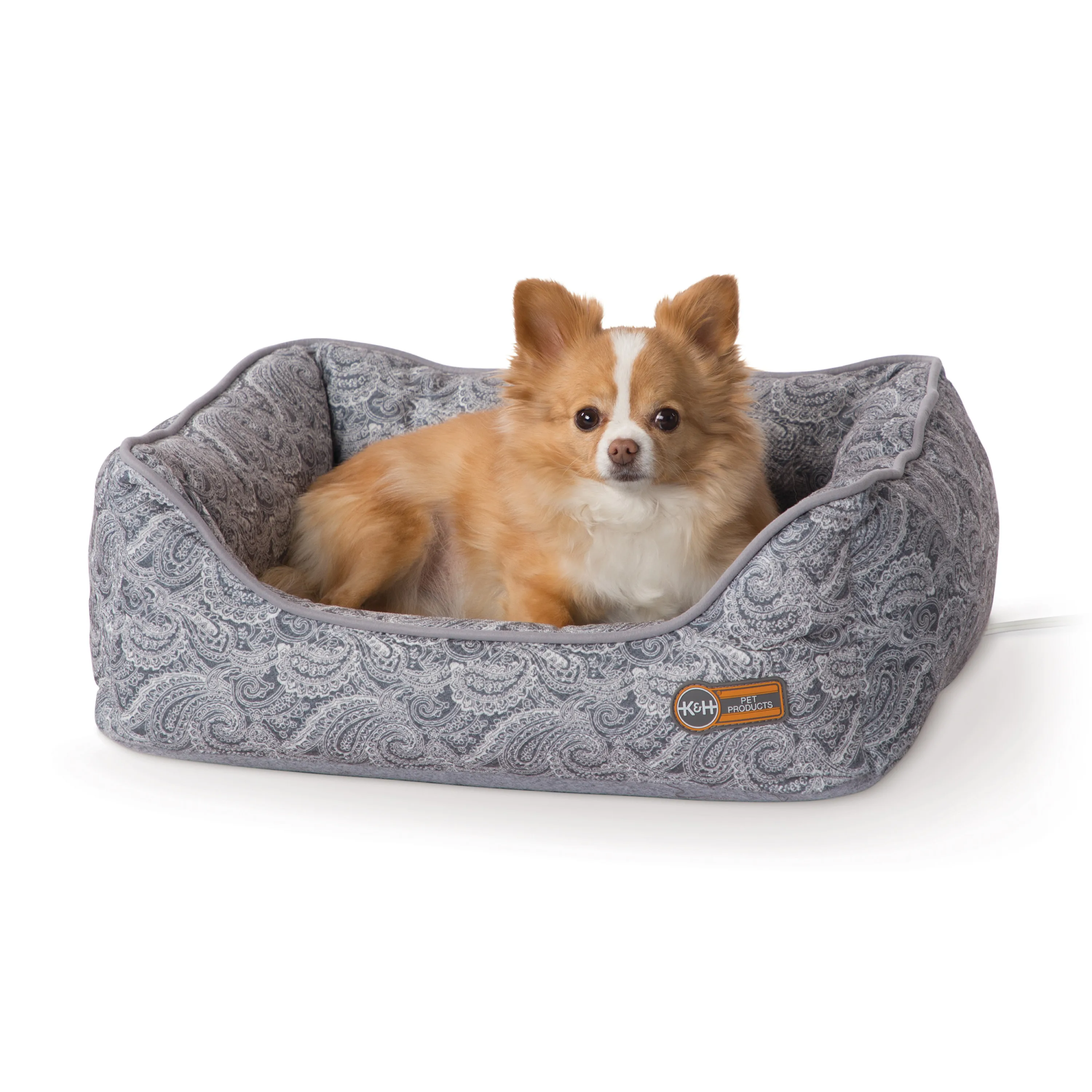 

HMTX Thermo-Water Bolster Dog Bed Gray Paisley Small 17 X 20 Inches