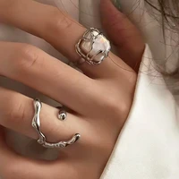 classic irregular moon rings for woman silver oval design resin hollow branches adjustable ring set wedding engagement rings