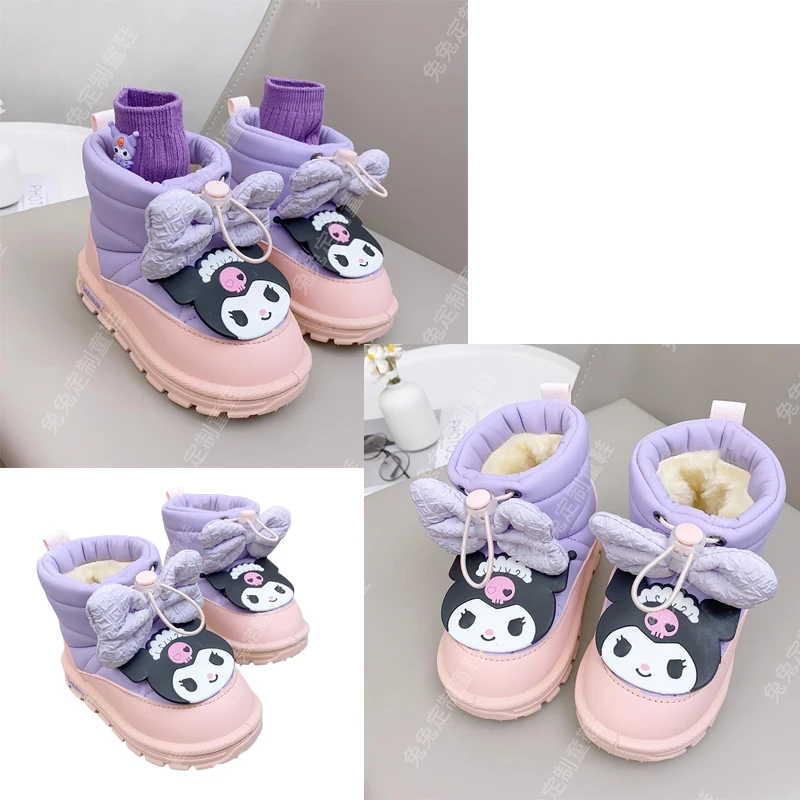 

Girl Sanrios Anime Kawaii Snow Boots Winter Plush Warm Short Boots Cartoon Kuromi Baby Cute Cotton Shoes Christmas Birthday Gift