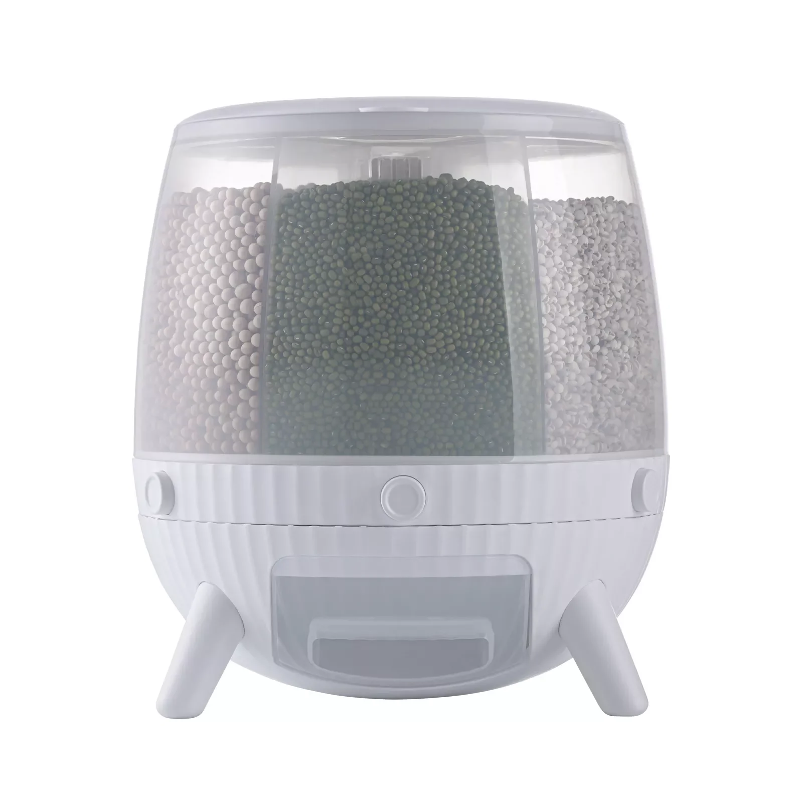 

Вращающийся контейнер для хранения риса, круглый контейнер для хранения зерен, 6 ячеек, диспенсер для продуктов, выход риса одним нажатием, у...