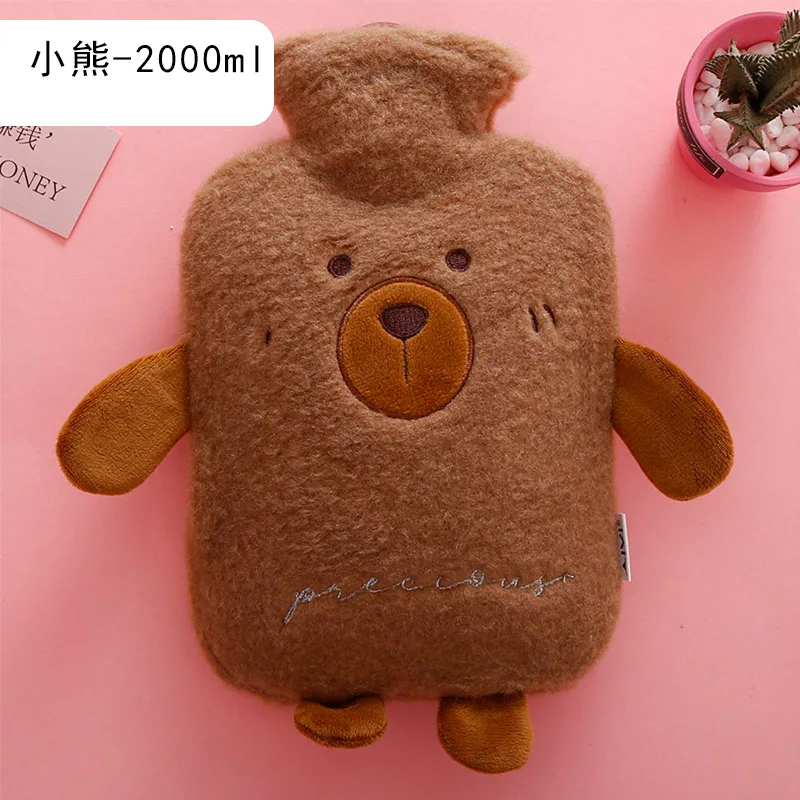 1000ml Kawaii Animals Hot Water Bag with Plush Cover Female Kids Adults Keep on Feet Hand Warmer PVC Water Bottle Winter Warm