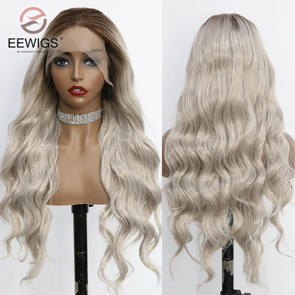 Body Wave Synthetic Brown Ombre 30 Inch 13×4 Transparent Lace Front Wigs For Women Prepluck With Baby Hair Drag Queen Daily