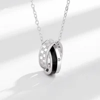 TIANRO 925 Sterling Silver Double Ring Pendant Fashion Men's Necklace for Boyfriend Gift