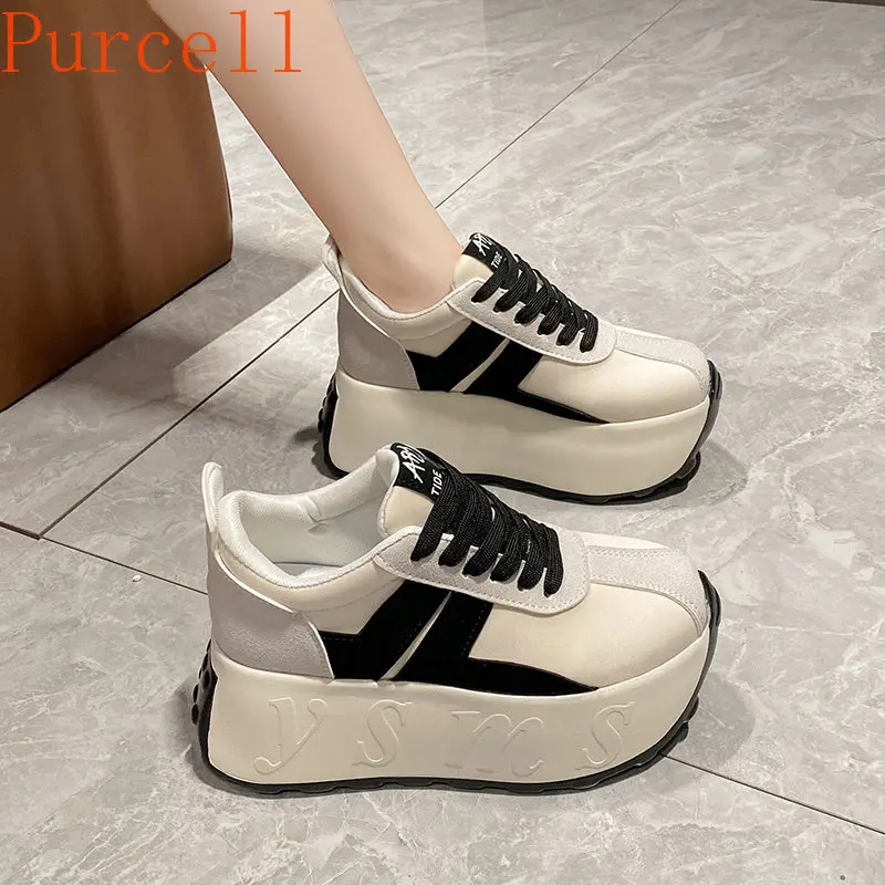 LazySeal Platform Boots Women 7.5cm High Top Women Shoes Lace Up Spring Autumn Sneakers Chunky Sneaker Wedge White Casual Shoes