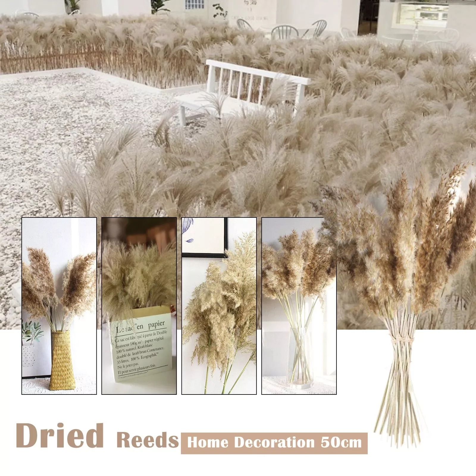 

NEW2022 50pc Natural Dried Flower Reed Wheat Ears Bouquet Boho Decoration Art Artificial Flower Home Bedroom Livingroom Decor д