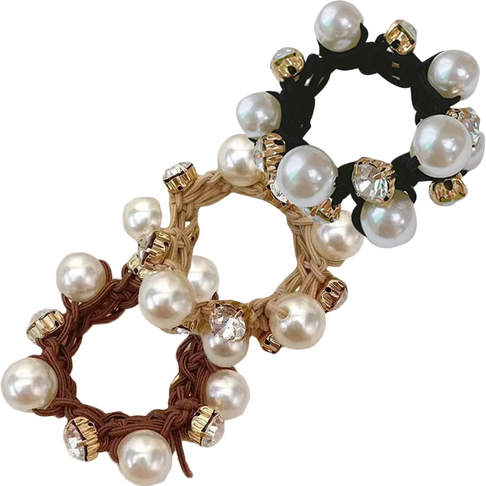 

Hair Rope Flower Scrunchies Ponytail Bands Pearl Holder Ties Women Accessories Elastic Rings Braided