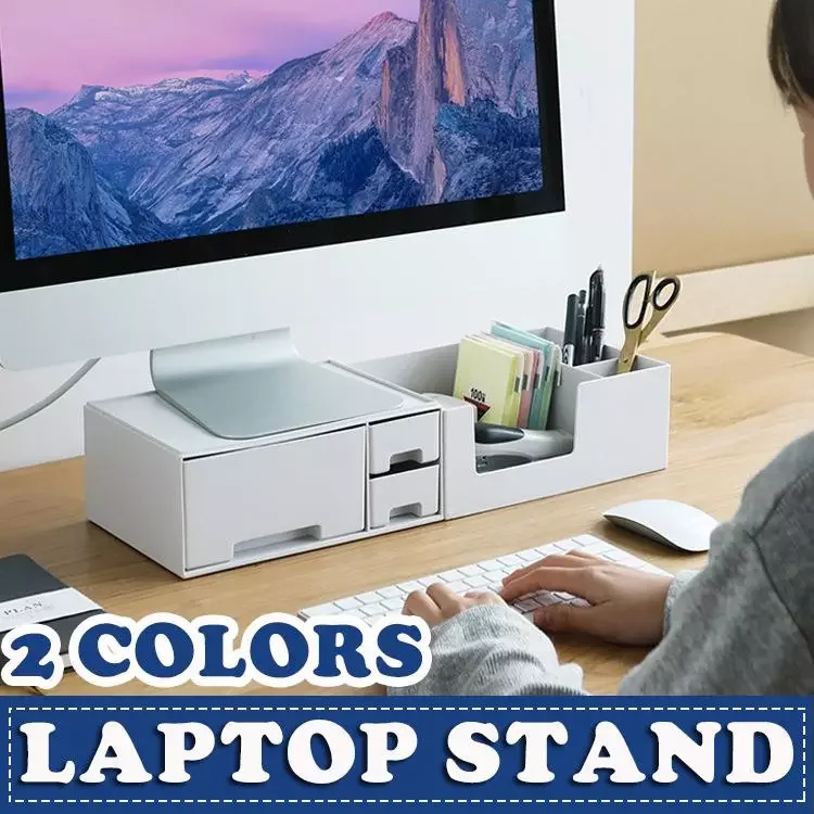 

Wooden Shelf Laptop Stand Holder Desktop Monitor Stand Computer Screen Riser Shelf Drawer Storage Laptop Stand Desk Holder