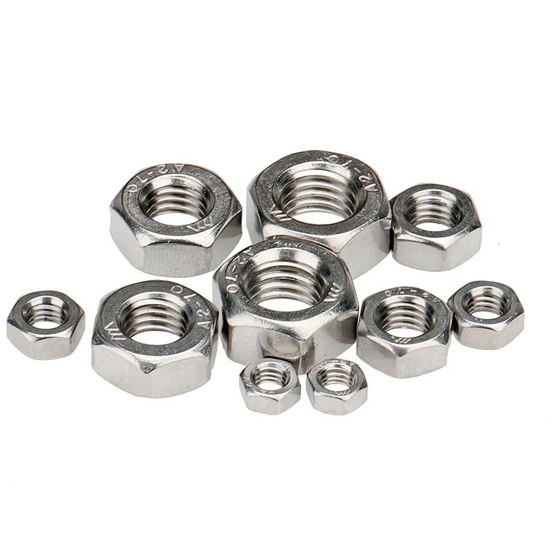 

50pcs/lot Hex Nut DIN 934 A2 304 Stainless Steel Hexagon Full Nut for M2 M2.5 M3 M4 M5 Bolt Screw Metric thread Faster accessory