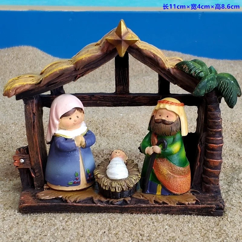 

A Family Of Religious Figures In The Birthplace Of Jesus In The Manger Zusha, The Catholic Relic Ornaments Of The Christian