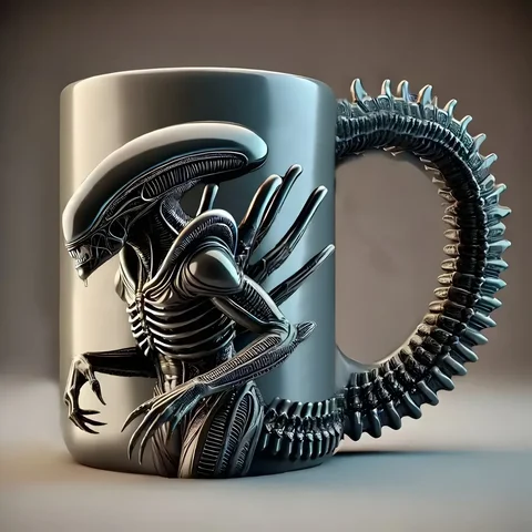Кружка Xenomorph, кофейная кружка в форме инопланетянина с держателем, креативный домашний декор, настольное украшение, 3D графический дизайн, кружка из смолы для напитков