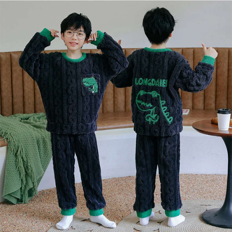 

Пижама с динозавром детская зимняя Фланелевая пижама комплект для мальчиков флисовая одежда для сна плотная Теплая Бархатная Милая домашняя одежда для девочек домашняя одежда