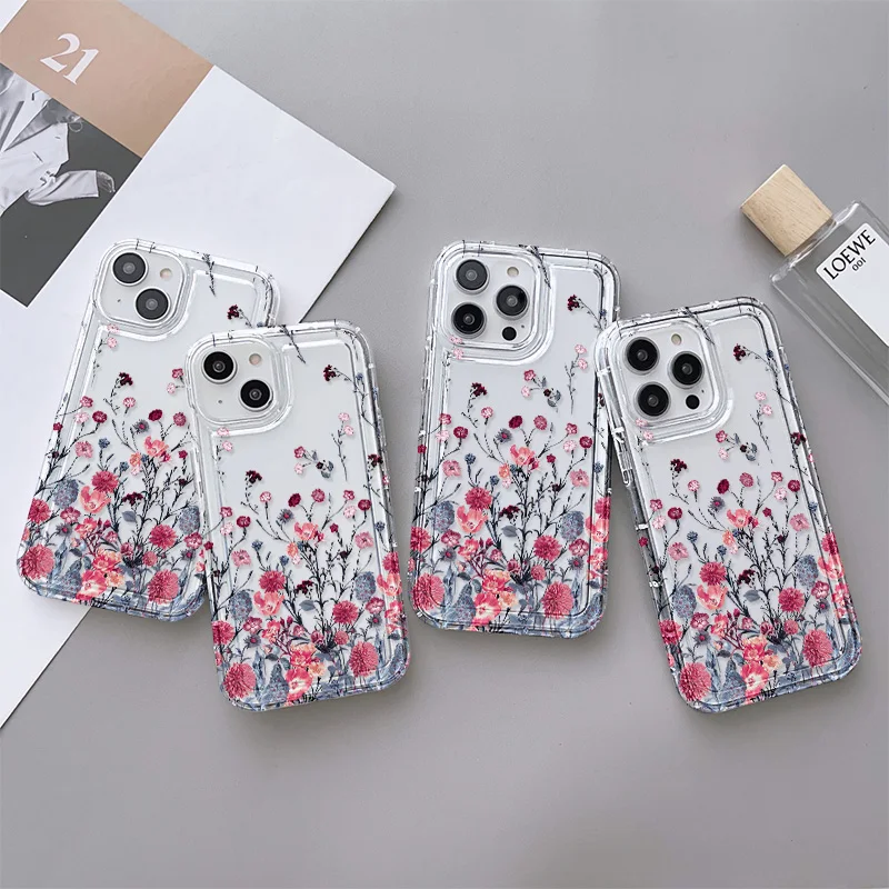 Чехол для телефона с цветами iPhone 13 чехол 15 14 11 12 Pro Max XR X XS 6 7 8 Plus SE 15pro 13pro прозрачные