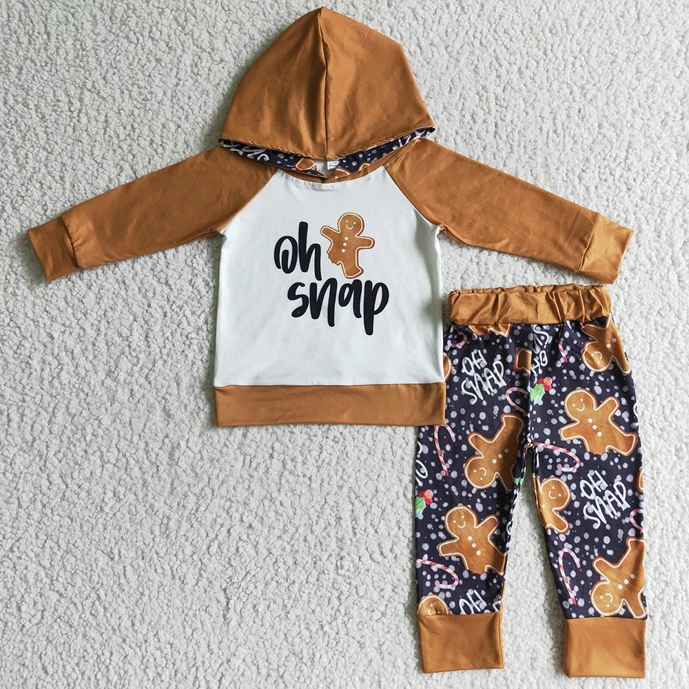 

Wholesale Baby Boys Designer Clothes Hoodies Set Gingerbread Print Cute Christmas Boys Clothing Boutique Kids Sibling Outfits