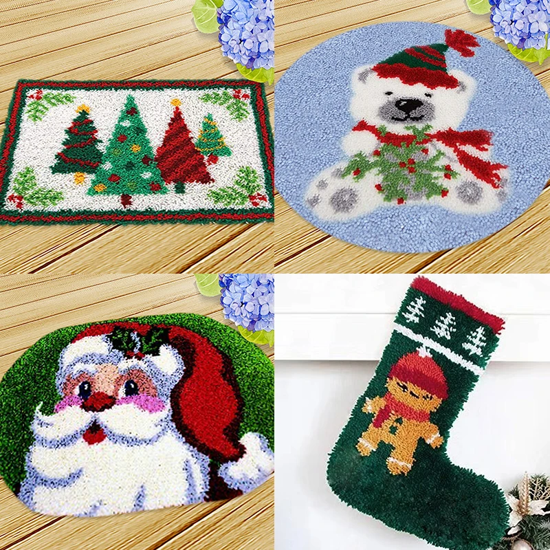 

Christmas Sock Latch Hook Rug Kit Carpet Segment Embroidery Material Package DIY Handmade Embroidered Accessory latch hook kleed