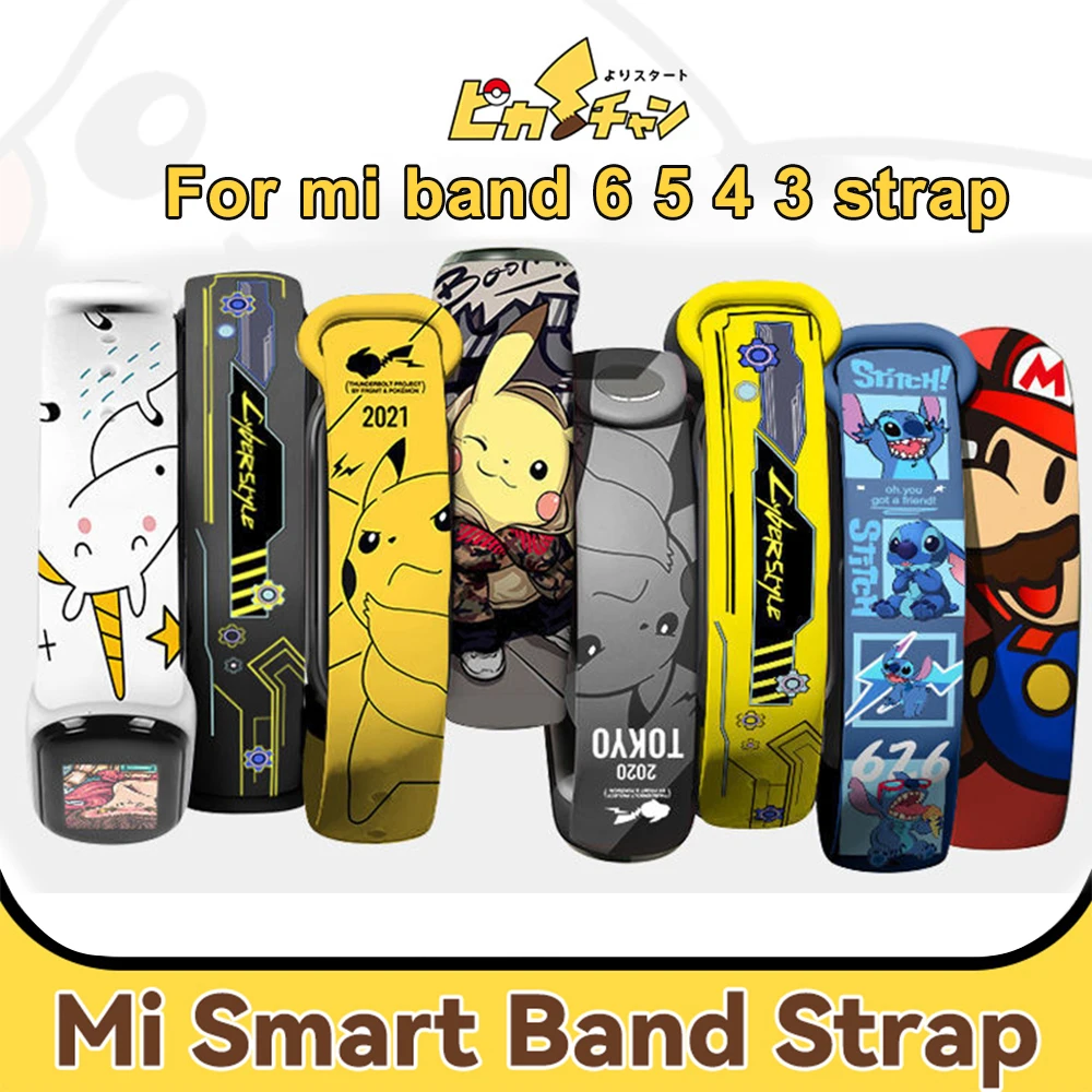 Ремешок из ТПУ Для Xiaomi Mi Smart Band 6 5 4 3 браслет с покемоном Пикачу для mi band 7 детский