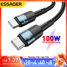 Essager 100W USB Type C To USB C Cable USB-C PD Fast Charging Charger Wire Cord For Macbook Samsung Xiaomi Type-C USBC Cable 3M