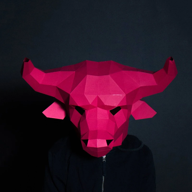 3D Бумажная форма маска с головой быка головной убор модель животного реквизит