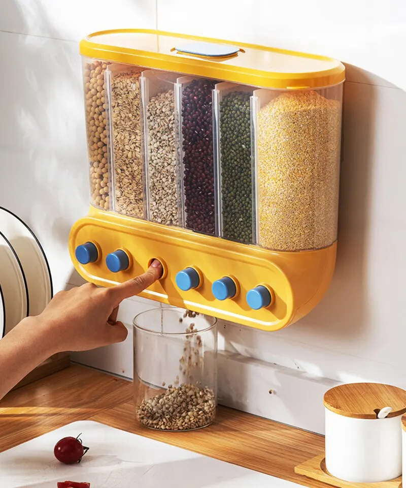 

Food Grain Storage Boxes Wall Mounted Storage Can Sealed Tank Tank Moisture Proof Rice Buckets Kitchen Classified Container Case