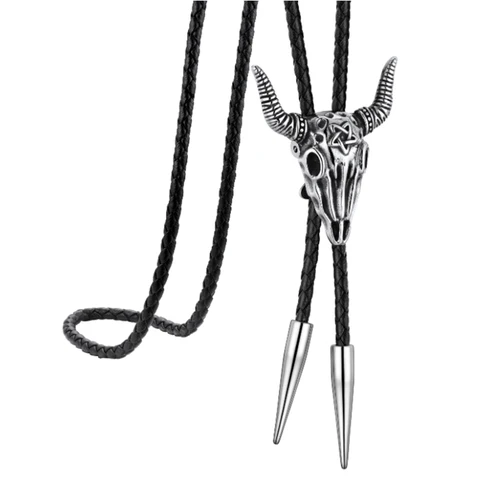 U7 галстук-боло из нержавеющей стали для мужчин и женщин, ковбойская шляпа, крест, руны викингов, волк, молоток, козья череп, черный оникс, рыцарь, кожаный галстук