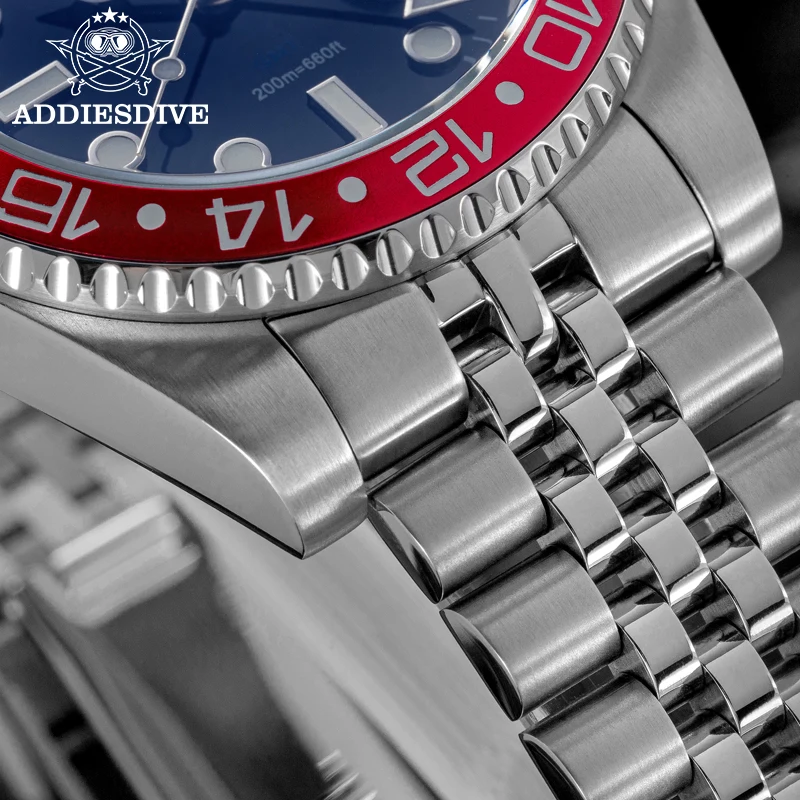 Фото Мужские часы ADDIESDIVE GMT 515-24H с двумя часовыми поясами, водонепроницаемые до 200 м, с керамическим безелем, люминесцентной подсветкой BGW9, из стали 316L, кварцевые. №1