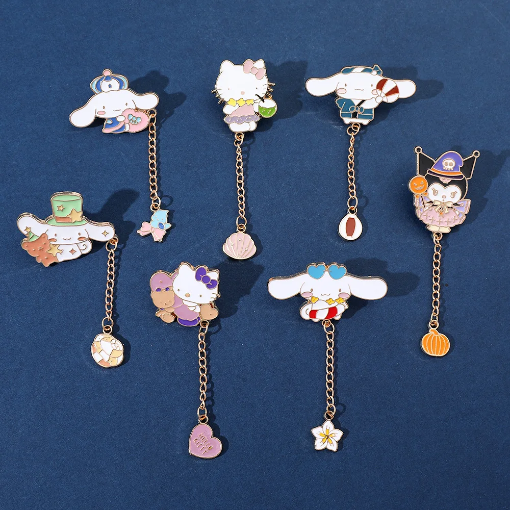 

Sanrio Anime Figure Cinnamoroll Kt Cat Metal Brooch Cartoon Periphery Collectible Figurines Children Kids Kawai Girls Boy Gift