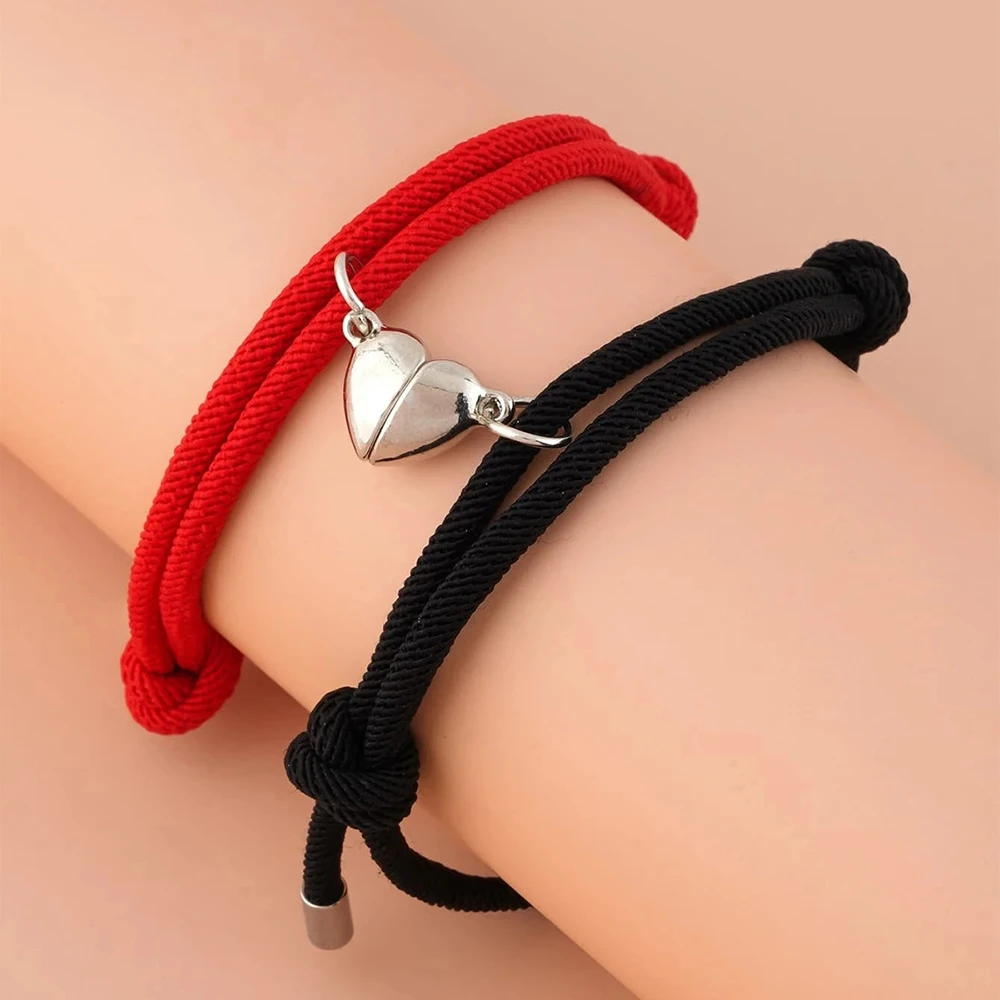 

5PCS Heart Magnetic Couple Bracelets Men Women Classic Black White Paired Lovers Braclet Adjustable Braslet Knot